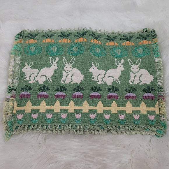 Tapestry Fabric Bunny/Carrot/Fence 6 Placemats W17" X  L11.5" - Picture 2 of 2